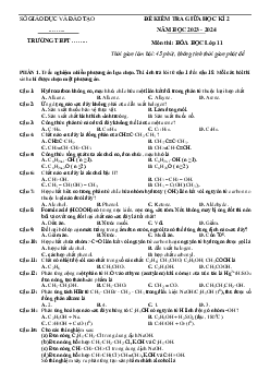 Đề thi học kì 2 môn Hóa học 11 năm 2023 - 2024 (Sách mới) | Chân Trời Sáng Tạo  đề 2