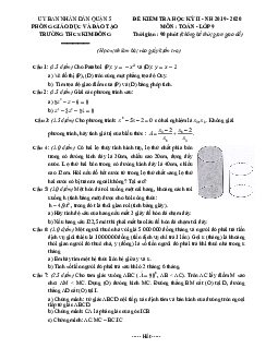 Đề kiểm tra học kì 2 Toán 9 năm 2019 – 2020 trường THCS Kim Đồng – TP HCM