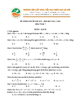 Đề cương học kì 2 Toán 7 năm 2023 – 2024 trường TH&THCS Ngôi Sao Hà Nội
