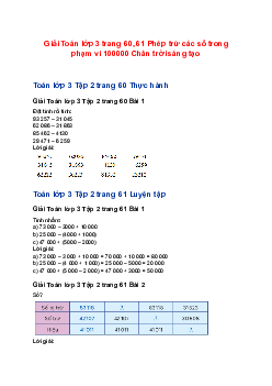 Giải Toán lớp 3 trang 60, 61 Phép trừ các số trong phạm vi 100000 Chân trời sáng tạo