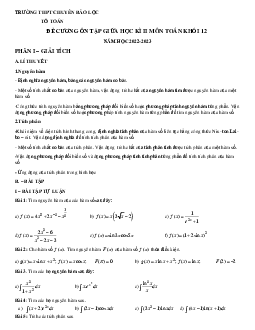 Đề cương giữa kì 2 Toán 12 năm 2022 – 2023 trường chuyên Bảo Lộc – Lâm Đồng