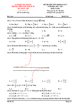 Đề thi thử Toán tốt nghiệp THPT 2024 lần 2 trường THPT Mai Anh Tuấn – Thanh Hóa
