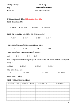 Đề ôn tập ở nhà lớp 3 môn Toán số 1