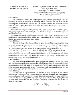 Đề khảo sát HSG Vật lí 12 cấp Tỉnh trường Triệu Sơn năm 2020-2021 có đáp án