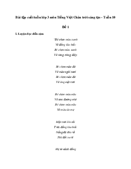 Bài tập cuối tuần lớp 3 môn Tiếng Việt Chân trời sáng tạo - Tuần 10