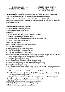 Đề thi học kì 2 môn Khoa học tự nhiên 6 năm 2022 - 2023 sách Chân trời sáng tạo | Đề 4