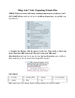 Tiếng Anh 7 Unit 2 Speaking Friends Plus