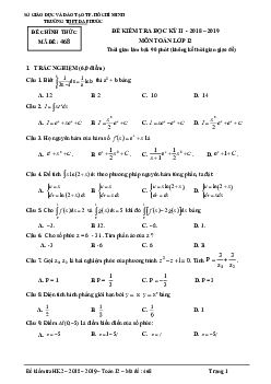 Đề thi học kì 2 Toán 12 năm 2018 – 2019 trường THPT Đa Phước – TP HCM