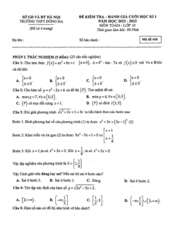 Đề học kì 1 Toán 10 năm 2022 – 2023 trường THPT Đống Đa – Hà Nội