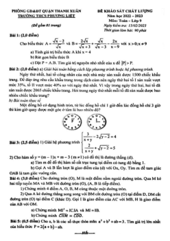 Đề khảo sát Toán 9 năm 2022 – 2023 trường THCS Phương Liệt – Hà Nội