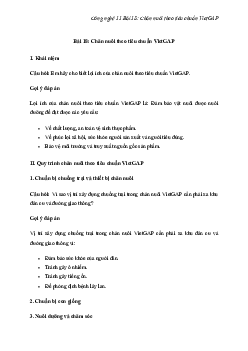 Giải Công nghệ 11 Bài 18: Chăn nuôi theo tiêu chuẩn VietGAP | Kết nối tri thức