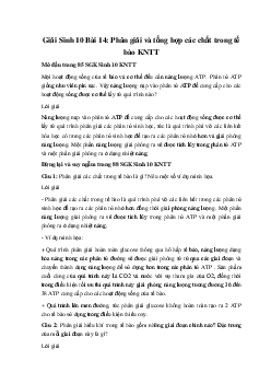 Giải Sinh 10 Bài 14: Phân giải và tổng hợp các chất trong tế bào | Kết nối tri thức