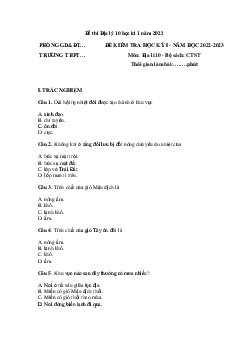 Bộ đề thi học kì 1 môn Địa lý 10 Chân trời sáng tạo năm học 2022 - 2023