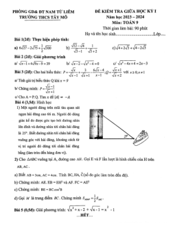 Đề giữa học kỳ 1 Toán 9 năm 2023 – 2024 trường THCS Tây Mỗ – Hà Nội