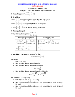 Đề cương ôn tập học kỳ II năm học 2022-2023 môn toán 9 kiến thức trọng tâm