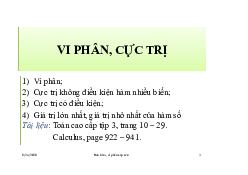 Lý thuyết Vi phân, Cực trị - Giải tích 2 | Trường Đại học Công nghệ, Đại học Quốc gia Hà Nội