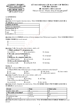 Đề thi chọn học sinh giỏi lớp 10,11 THPT cấp trường năm 2020-2021 đề thi môn Tiếng Anh 10 ,trường THPT Liễn Sơn ,Vĩnh Phúc