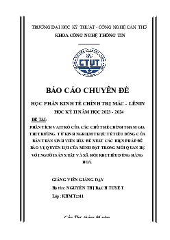 Phân tích vai trò của các chủ thể chính tham gia thị trường - Tiểu luận môn Kinh tế chính trị Mac-Lenin | Đại học Kỹ thuật Công nghệ - Cần Thơ.