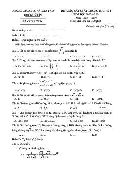Đề học kỳ 1 Toán 9 năm 2023 – 2024 phòng GD&ĐT Ý Yên – Nam Định