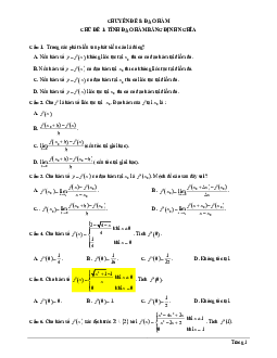 Bài tập trắc nghiệm chủ đề đạo hàm có đáp án và lời giải chi tiết