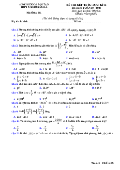 Đề thi HK2 Toán 10 năm 2019 – 2020 trường THPT Nam Duyên Hà – Thái Bình