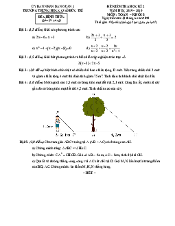 Đề kiểm tra học kỳ 2 Toán 8 năm 2019 – 2020 trường THCS Đức Trí – TP HCM