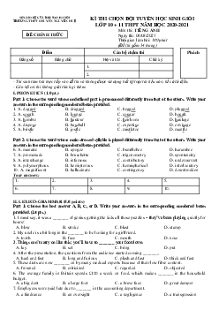 Đề Kì Thi Chọn Đội Tuyển Học Sinh Giỏi Lớp 10 + 11 Thpt Năm Học 2020-2021 Môn Thi Tiếng Anh Trường Thpt Chuyên Nguyễn Huệ, Hà Nội