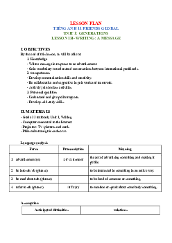 Unit 1: Generations - Lesson plan 1H | Giáo án Tiếng Anh 11 Friends Global