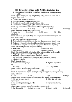Đề thi học kì 1 môn Công Nghệ lớp 7 | Đề 3 | Chân trời sáng tạo