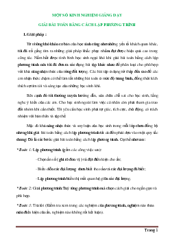 Một số kinh nghiệm giảng dạy giải bài toán bằng cách lập phương trình