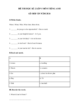 Đề thi tiếng Anh lớp 5 học kì 2 i-Learn Smart Start năm 2024