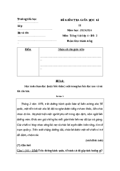 Đề thi Tiếng Việt giữa kì 2 lớp 4 sách Cánh Diều - Đề 3