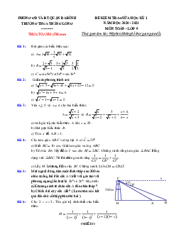 Đề thi giữa kì 1 Toán 9 năm 2020 – 2021 trường THCS Thăng Long – Hà Nội