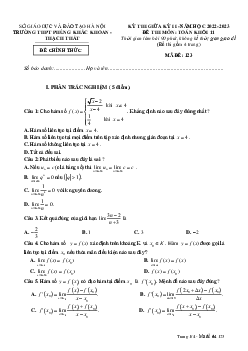 Đề giữa kỳ 2 Toán 11 năm 2022 – 2023 trường THPT Phùng Khắc Khoan – Hà Nội