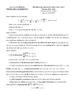 Đề kiểm tra Toán 9 năm 2020 – 2021 trường THCS Tam Khương – Hà Nội