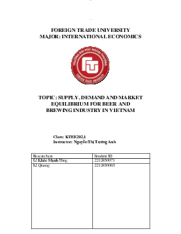 Tiểu luận Kinh tế vi mô "Supply, demand and market equilibrium for beer and brewing industry in Viet Nam"