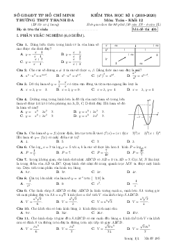 Đề thi học kì 1 Toán 12 năm 2019 – 2020 trường THPT Thanh Đa – TP HCM