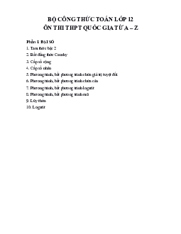 Tuyển tập công thức Toán luyện thi THPT Quốc gia