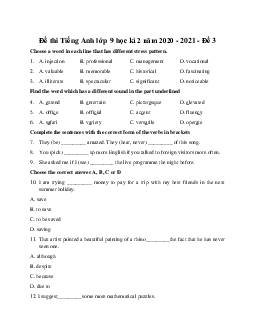 Đề thi Tiếng Anh lớp 9 học kì 2 quận Cầu Giấy, Hà Nội