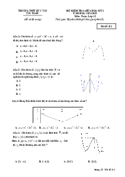 Đề kiểm tra giữa kì 1 Toán 12 năm 2021 – 2022 trường THPT Duy Tân – Kon Tum