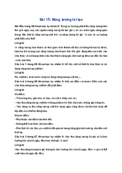 Giải Khoa học tự nhiên 9 Chân trời sáng tạo Bài 15: Năng lượng tái tạo