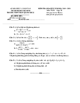 Đề thi học kì 2 Toán 10 năm 2019 – 2020 trường THPT Trần Quang Khải – TP HCM
