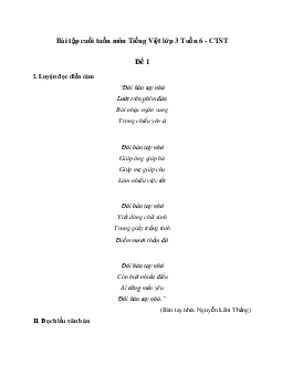 Bài tập cuối tuần lớp 3 môn Tiếng Việt Chân trời sáng tạo - Tuần 6