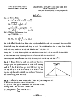 Đề giữa kỳ 1 Toán 9 năm 2022 – 2023 trường THCS Đống Đa – TP HCM