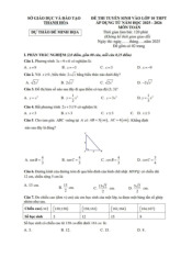 Đề minh họa tuyển sinh lớp 10 môn Toán năm 2025 – 2026 sở GD&ĐT Thanh Hóa