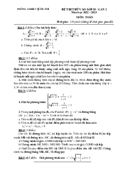 Đề thi thử Toán vào lớp 10 lần 2 năm 2022 – 2023 phòng GD&ĐT Quốc Oai – Hà Nội