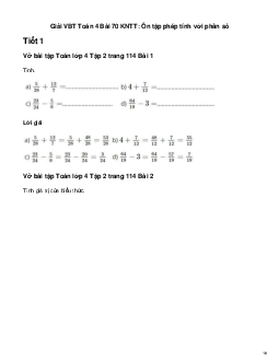 Vở bài tập Toán lớp 4 Bài 70: Ôn tập phép tính với phân số Kết nối tri thức