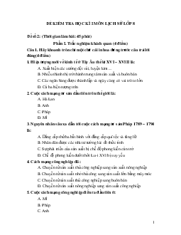 Đề kiểm tra học kì I lớp 8 môn Lịch sử - Đề 2