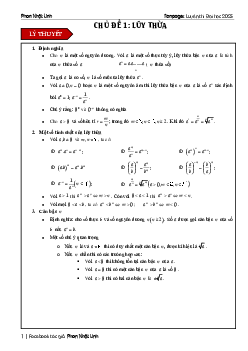 Chủ đề hàm số lũy thừa, hàm số mũ và hàm số logarit ôn thi tốt nghiệp THPT môn Toán