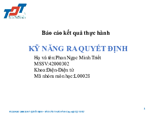 Báo cáo kết quả thực hành kỹ năng ra quyết định | Đại học Tôn Đức Thắng